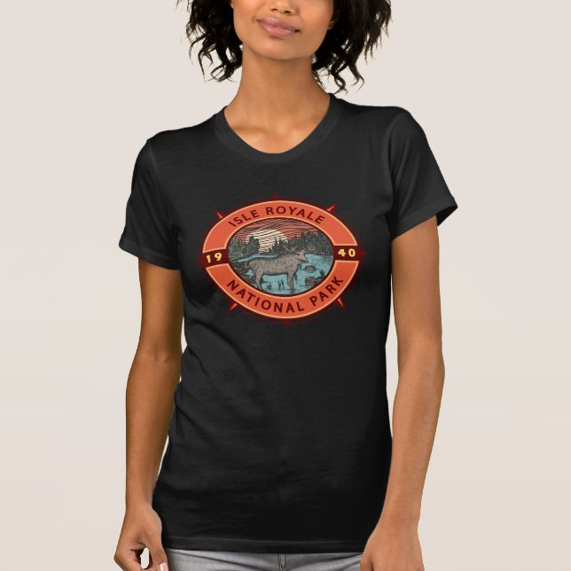 Isle Royale National Park Moose Retro Compass T-Shirt (Front)