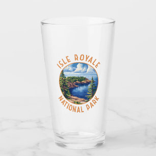 Isle Royale National Park Retro Distressed Circle Glass