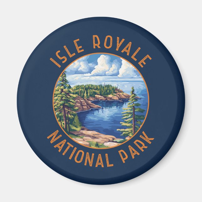 Isle Royale National Park Retro Distressed Circle Magnet (Front)