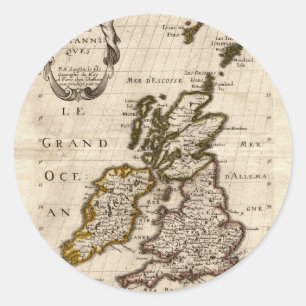 Isles Britanniques - 1700 Nicolas Fils Sanson Map Classic Round Sticker