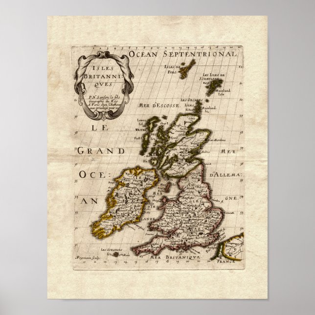 Isles Britanniques - 1700 Nicolas Fils Sanson Map Poster (Front)