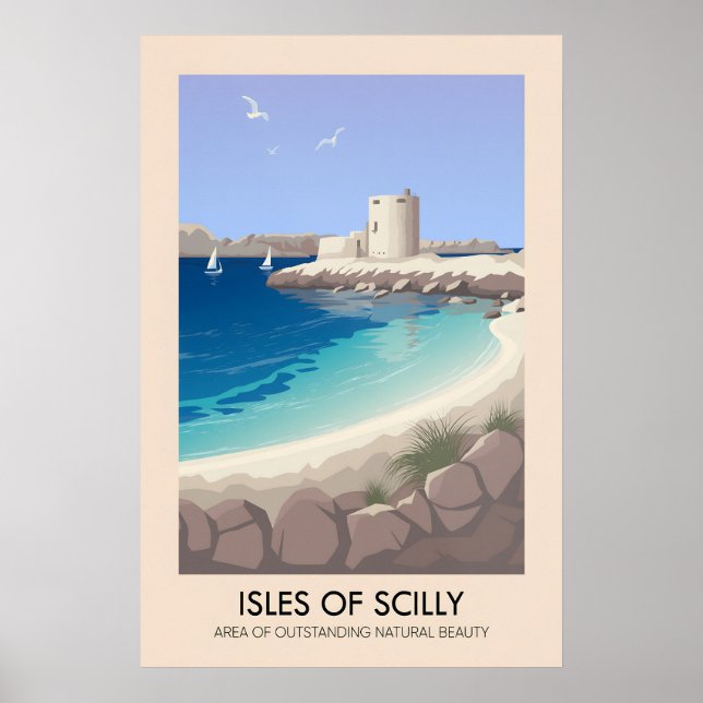 Isles Of Scilly Cornwall AONB Travel Poster (Front)