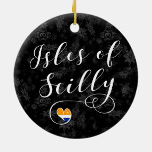 Isles of Scilly Flag Heart Ceramic Ornament