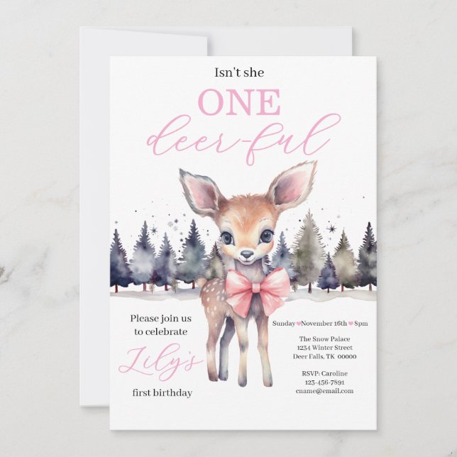Isn’t She One Deer-ful First Birthday Invitation (Front)