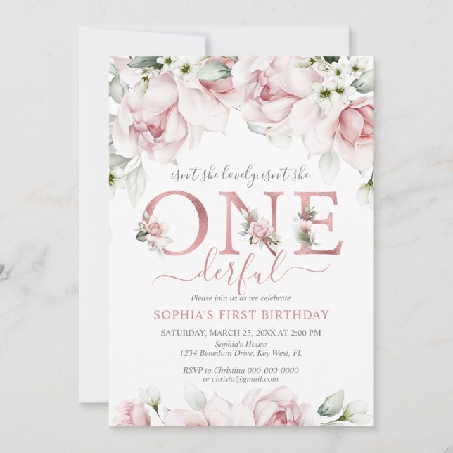 Isn't She Lovely, Isn't She ONEderful 1st Birthday Invitation (Front)