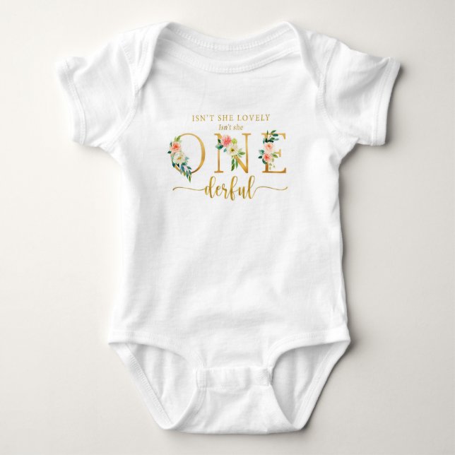 Isn't She Lovely Onederful Girl 1st Birthday Baby Bodysuit (Front)