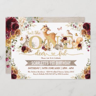 Isn't She ONE-deer-ful Fall Woodland 1st Birthday Invitation