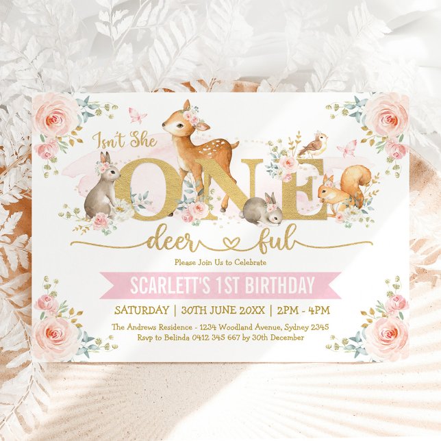 Isn't She ONE-deer-ful Girl Woodland 1st Birthday Invitation (Creator Uploaded)