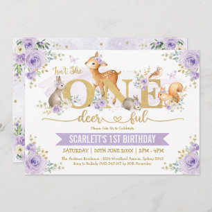 Isn't She ONE-deer-ful Lilac Woodland 1st Birthday Invitation