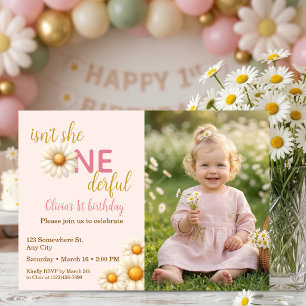 Isn't She One-derful 1st Birthday Daisy Photo Invitation