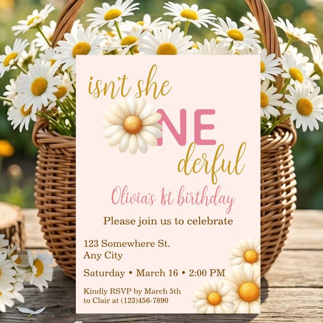 Isn't She One-derful 1st Birthday Watercolor Daisy Invitation (Isn't She One-derful 1st Birthday Watercolor Daisy Invitation)