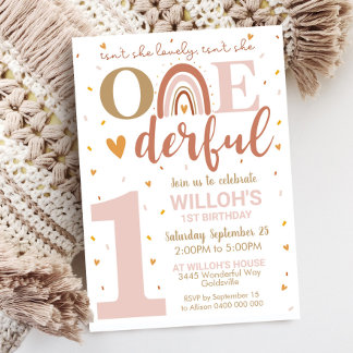 Isn't She Onederful 1st Birthday Invitation Boho