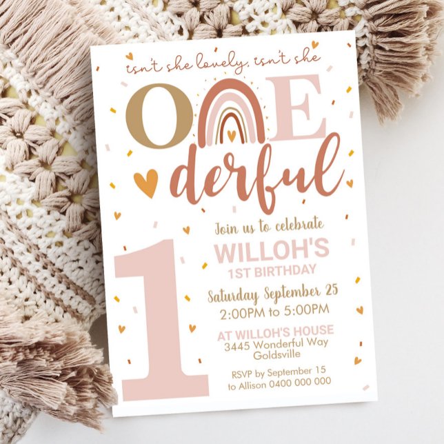 Isn't She Onederful 1st Birthday Invitation Boho (Creator Uploaded)