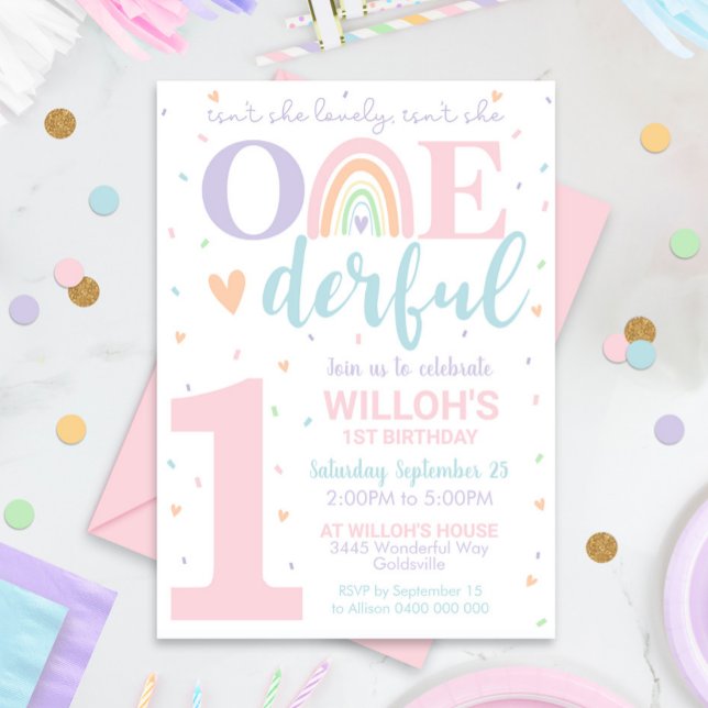Isn't She Onederful 1st Birthday Invitation Pastel (Creator Uploaded)