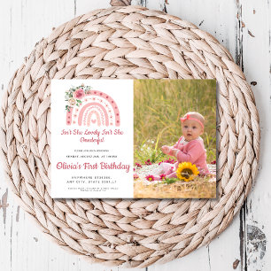 Isn't She Onederful boho Rainbow Birthday photo  Invitation