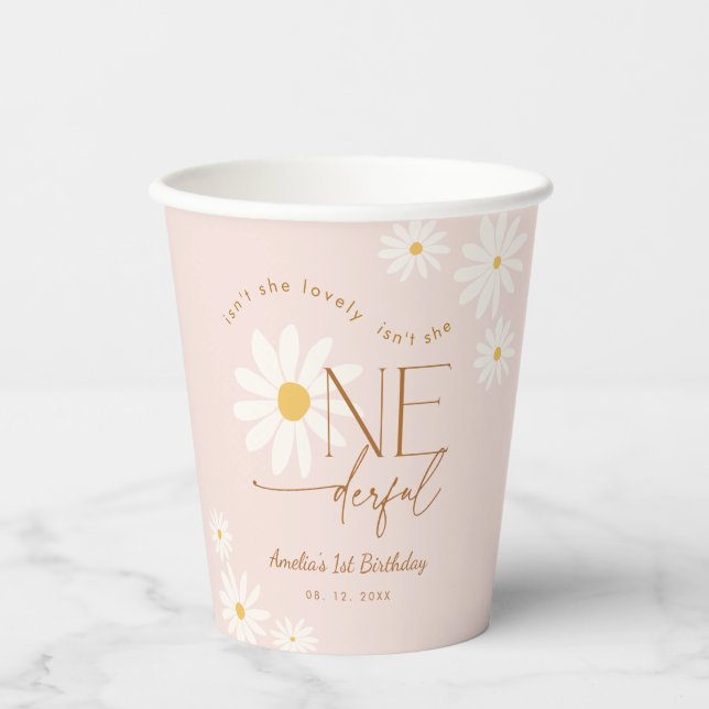 Isn't She ONEderful Daisy 1st Birthday Paper Cups (Front)