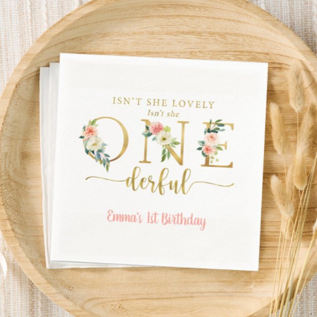 Isn't She Onederful Girl 1st Birthday Party Napkin (Creator Uploaded)
