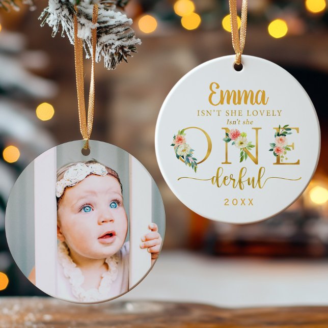 Isn't She Onederful Girl First Christmas Ceramic Ornament (Creator Uploaded)