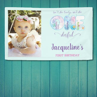 Isn't She ONEderful Girls 1st Birthday Party Banner