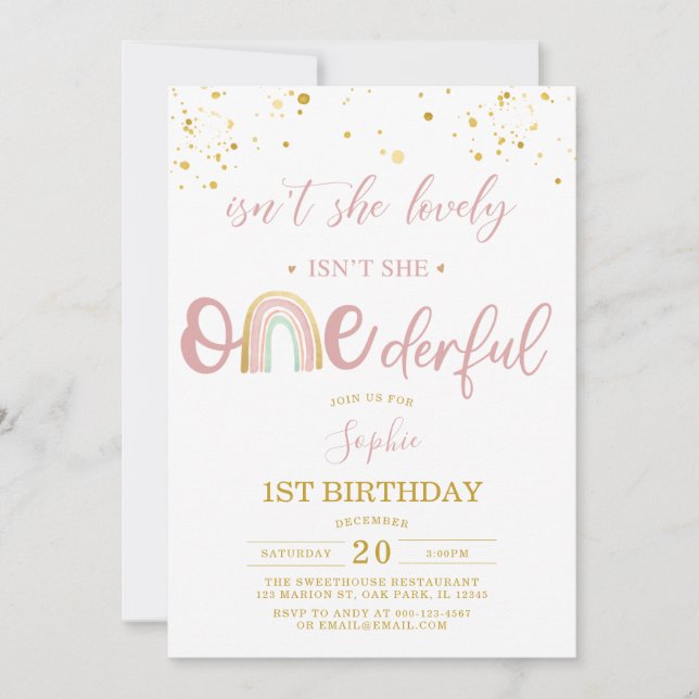 Isn't She ONEderful Pastel Rainbow First Birthday Invitation (Front)