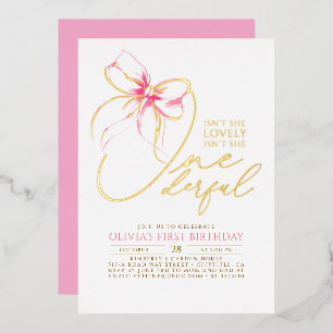 Isn't She Onederful Pink Bow Elegant 1st Birthday