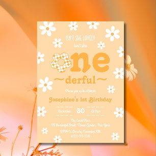 Isn't She Onederful Retro Groovy Floral Birthday Invitation