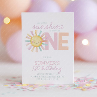 Isn't She Onederful Sun Girl Pastel 1st Birthday Invitation