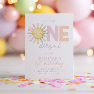 Isn't She Onederful Sun Girl Pastel 1st Birthday Invitation