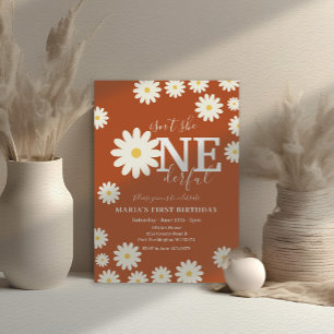  Isn't she ONEderful Terracotta Daisy Birthday  Invitation
