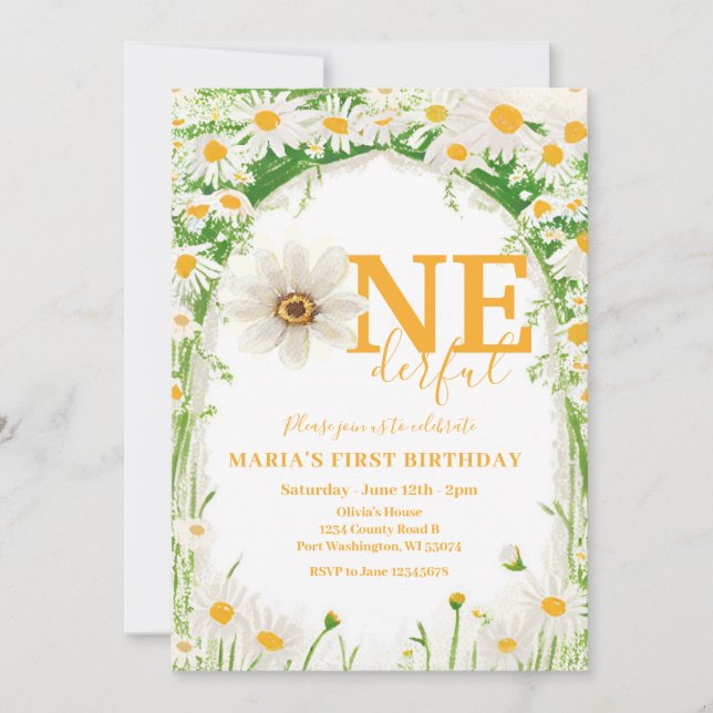 Isn't She ONEderful White Daisy First Birthday  Invitation (Front)