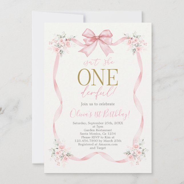 Isn't She Wonderful 1st birthday Invitation (Front)