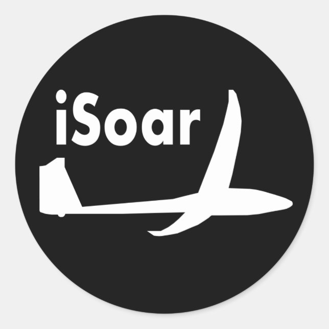 iSoar White on Black Classic Round Sticker (Front)