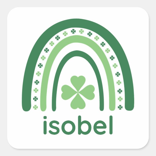 isobel Name Clover Boho Rainbow Square Sticker (Front)