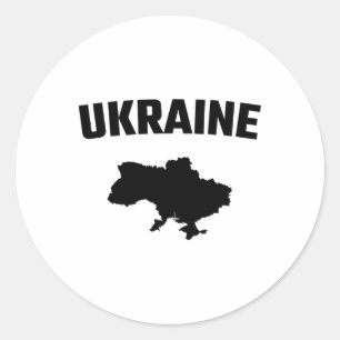 Isolated Black Silhouette Of A Map Of Ukraine Classic Round Sticker