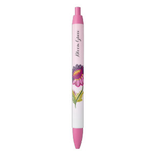 Isolated flower black ink pen