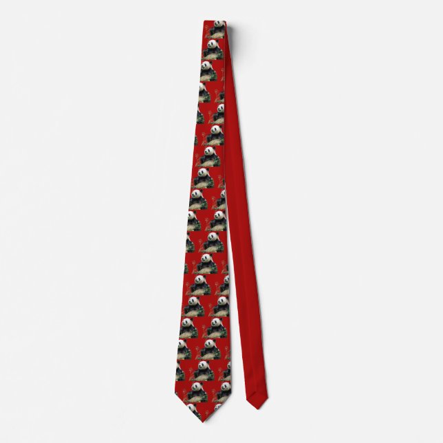 Isolated giant panda eating bamboo tie (Front)