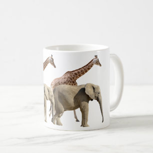 Isolated giraffes and elephants walking coffee mug