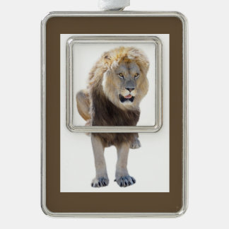 Isolated lion sitting and sticking out your tongue silver plated framed ornament