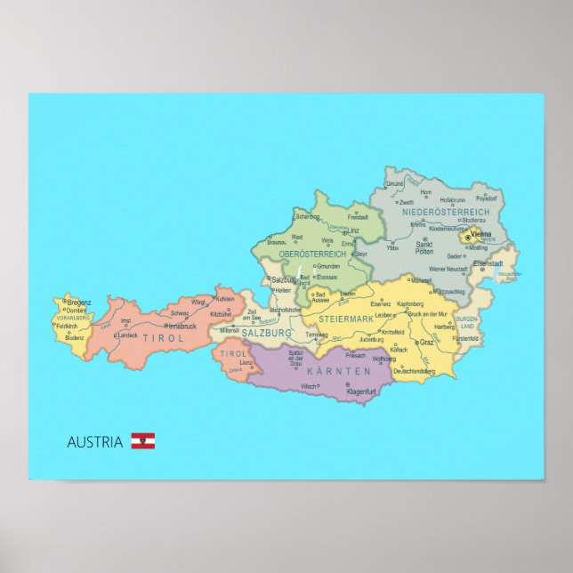 Isolated map of Austria Regions Poster (Front)