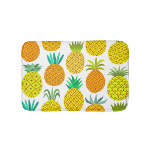 Isolated Pineapple: Vintage Seamless Pattern. Bath Mat