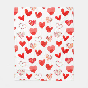 Isolated watercolor illustrated red love hearts pa fleece blanket