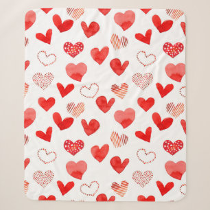 Isolated watercolor illustrated red love hearts pa sherpa blanket
