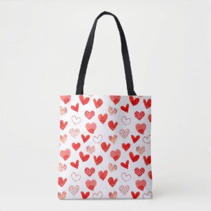 Isolated watercolor illustrated red love hearts pa tote bag