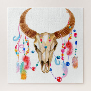 Isolated Watercolor Skull: White Background. Jigsaw Puzzle