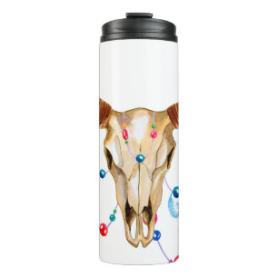 Isolated Watercolor Skull: White Background. Thermal Tumbler