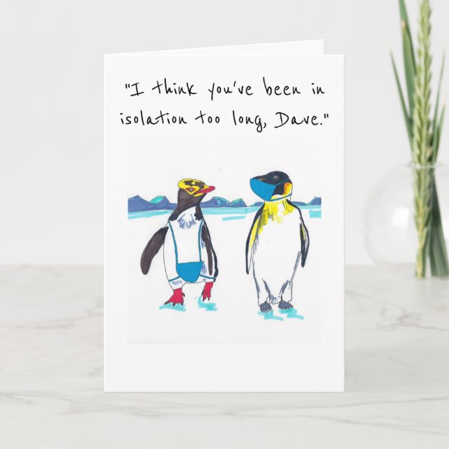 Isolation Penguins wearing face masks Christmas Holiday Card (Front)