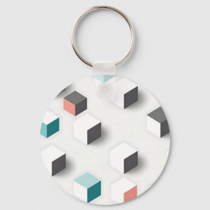 Isometric 3D Cubes Geometric Abstract Pattern Key Ring
