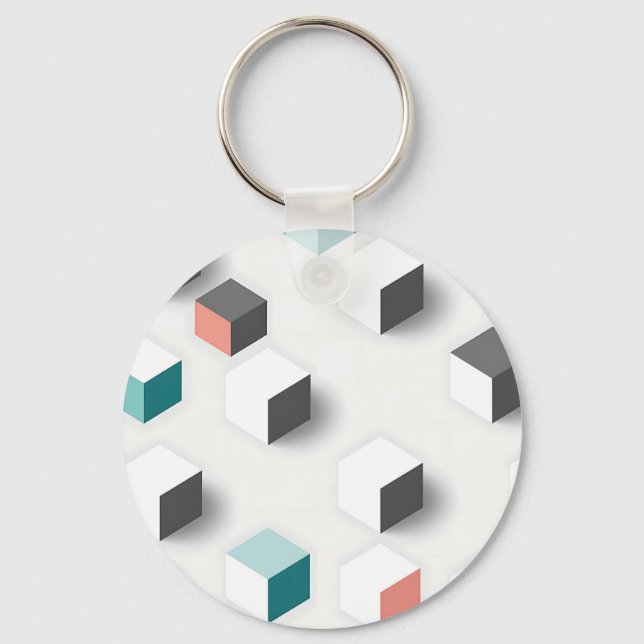 Isometric 3D Cubes Geometric Abstract Pattern Key Ring (Front)