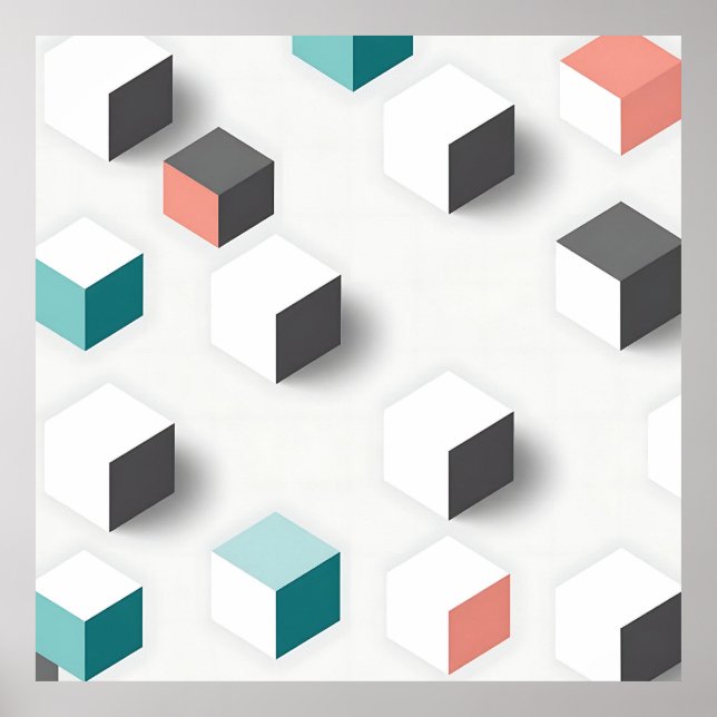 Isometric 3D Cubes Geometric Abstract Pattern Poster (Front)