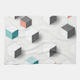 Isometric 3D Cubes Geometric Abstract Pattern Tea Towel